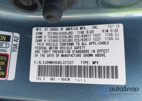 2014 Honda Cr-V Ex z USA, uszkodzony, nr VIN 5J6RM4H58EL027207